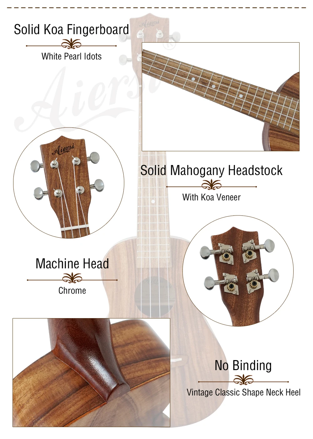 Aiersi бренд Solid Koa concert tenor Гавайские укулеле с сумкой для Укулеле