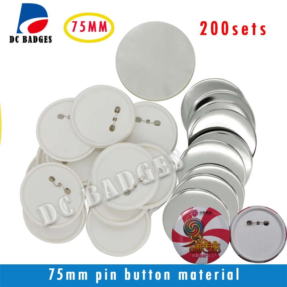 

3 "(75 мм) 200 наборов, материал для пластиковых булавок, пустые части кнопок, компоненты для жестяных значков