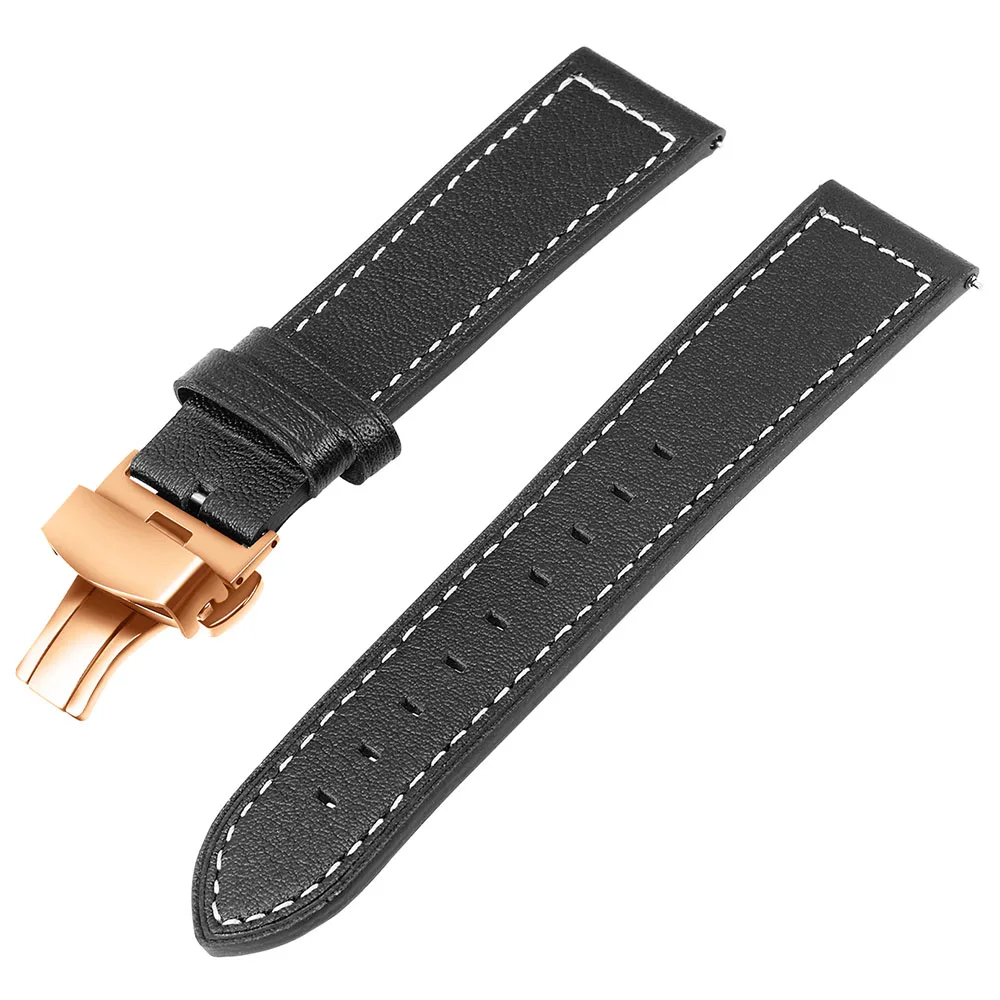 Black RG Ремешок для часов из натуральной кожи для samsung Galaxy Watch 42 мм 46 мм/Active/Active2 40 мм 44 мм быстросъемный ремешок с застежкой-бабочкой - Цвет ремешка: Black RG
