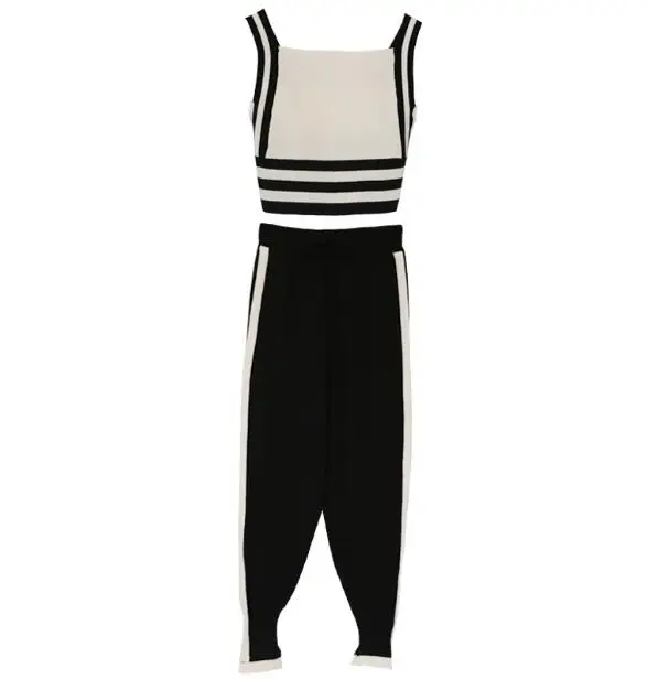 LKGHULO 2018 Two Piece Set Tracksuit Stripe Sexy Sleeveless Sweatsuits For Women Sets Cropped Survetement Femme military A687 | Женская
