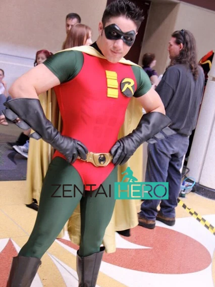 Бесплатная доставка блестящие колготки красный и зеленый супергерой Robin