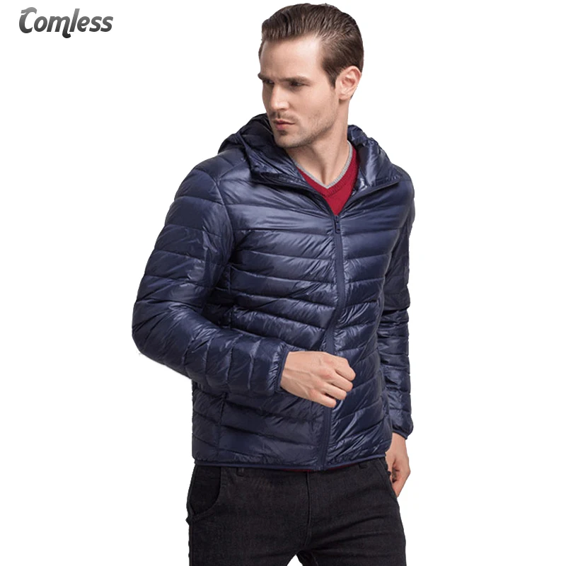 Новинка 2017 модный однотонный белый пуховик на утином пуху Мужская Легкая