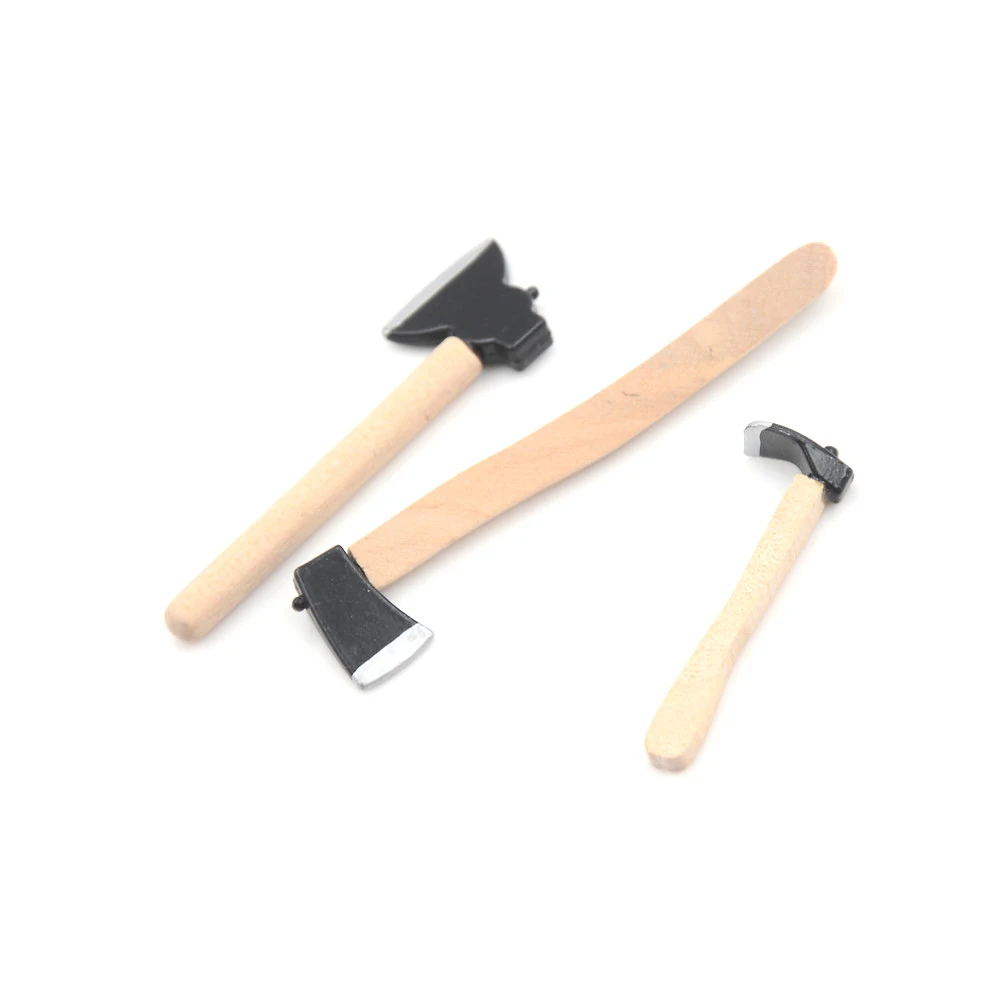 

3Pcs/lot Dollhouse Miniature 1:12 Toy 3 Pieces Of Tools Axe Hammer