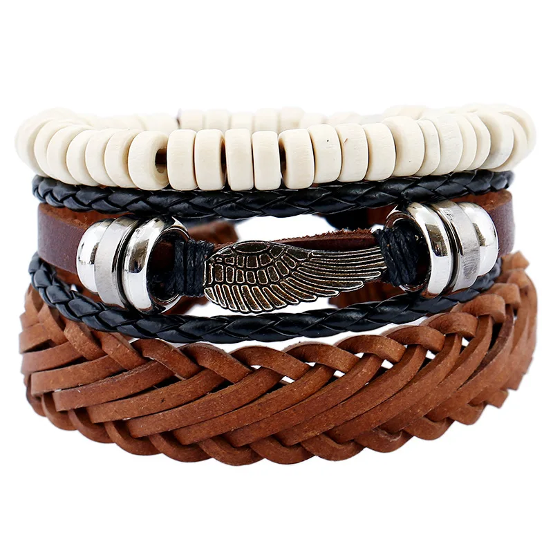 1 set Feather Bracelets Angel Wing Charm Bracelet Statement Women Jewelry Party Gift Men's Hand Woven Bangles Accessories | Украшения и