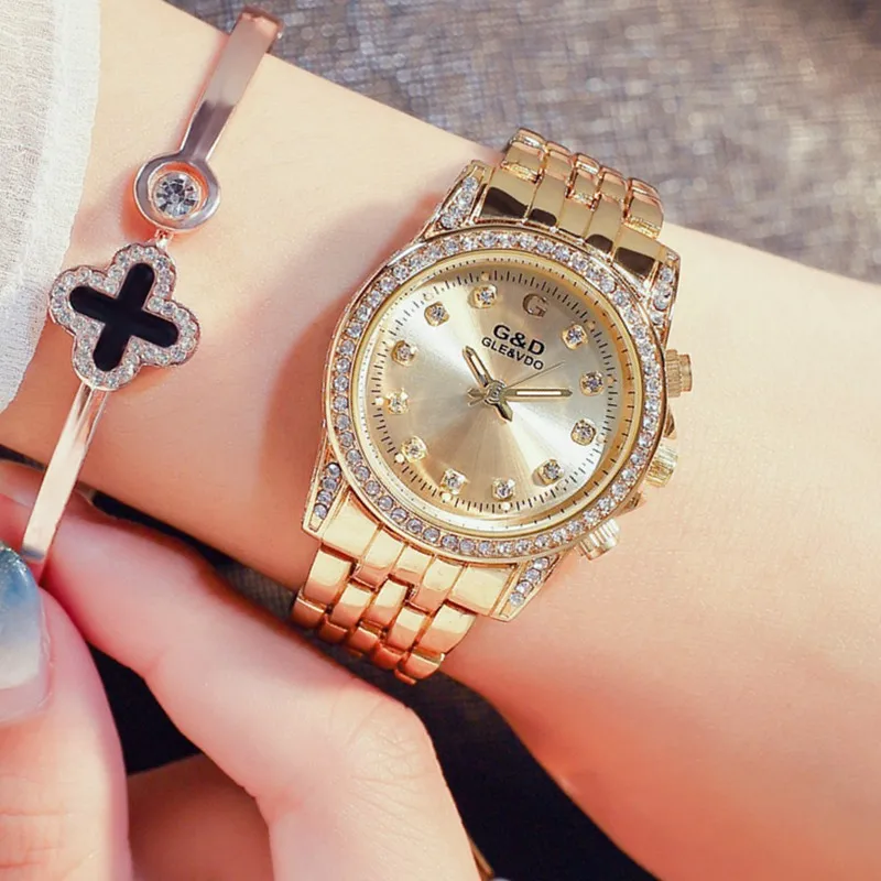 Модные брендовые Женские кварцевые наручные часы G & D с ремешком из нержавеющей
