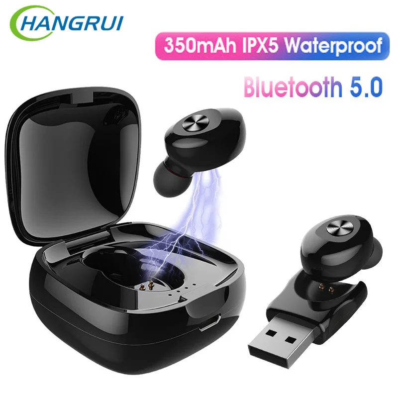 Hangrui 5,0 TWS беспроводные наушники Airdots Bluetooth HIFI спортивные водонепроницаемые наушники Handsfree Bluetooth наушники USB гарнитура