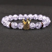 fashion crack crystal bracelet cz crown natural beads stone bangle for women jewelry pulsera high quality diy manual gift
