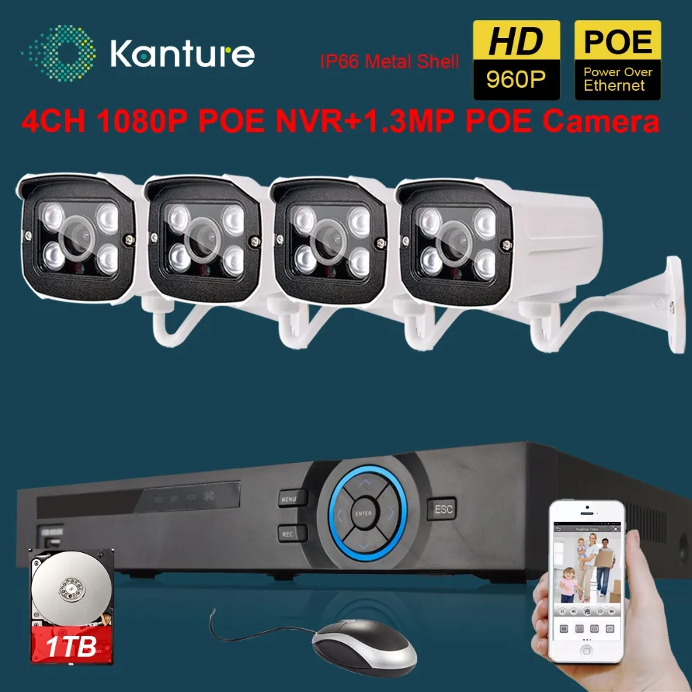 Kanture 4ch 2mp 1080 P HDMI NVR POE P2P Onvif 960 1.3mp IP Камера Открытый IP66 Водонепроницаемый сети poE CCTV