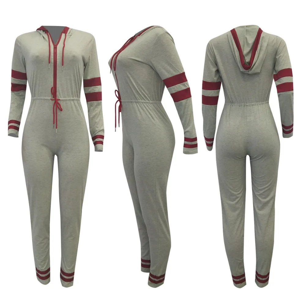 

Autumn New Design Women Outfits Front Zip Sexy Rompers Fashion Bodysuits Hoodie Jumpsuits Women
