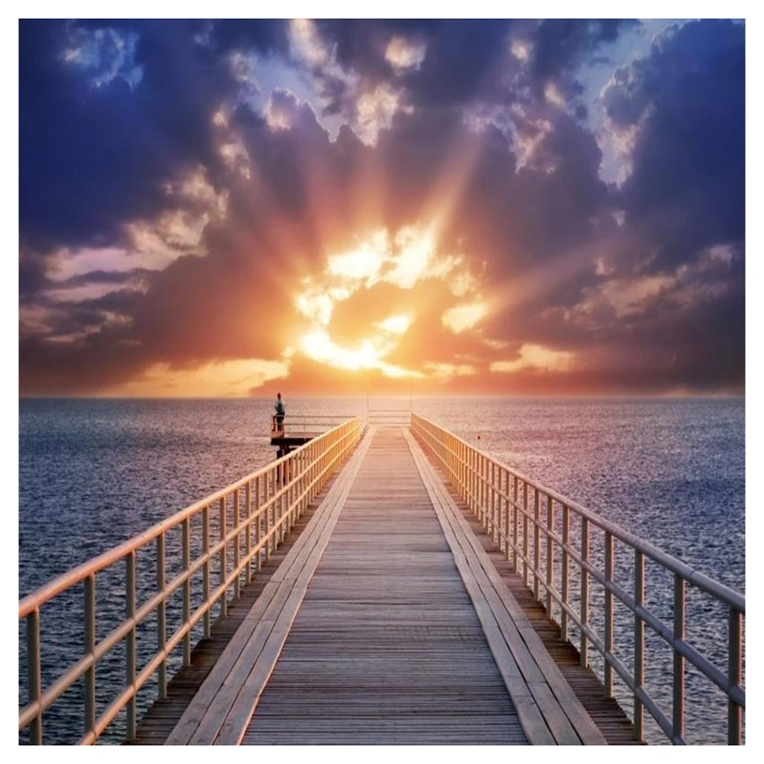 Винил фон фотографии океана и Закат свечение ностальгия дерево мост пасмурное