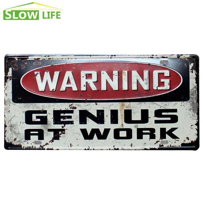Предупреждение Genius на работе автомобиля номерные знаки для мотоциклов Винтаж