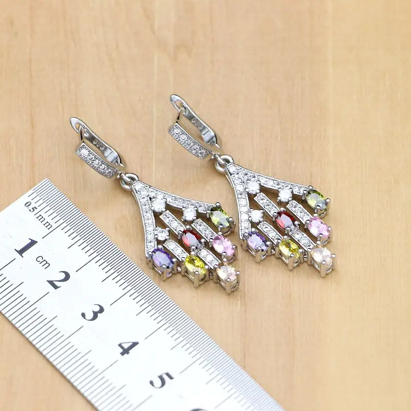 Цветок многоцветный Циркон 925 Серебряные Ювелирные наборы для женщин Свадебные