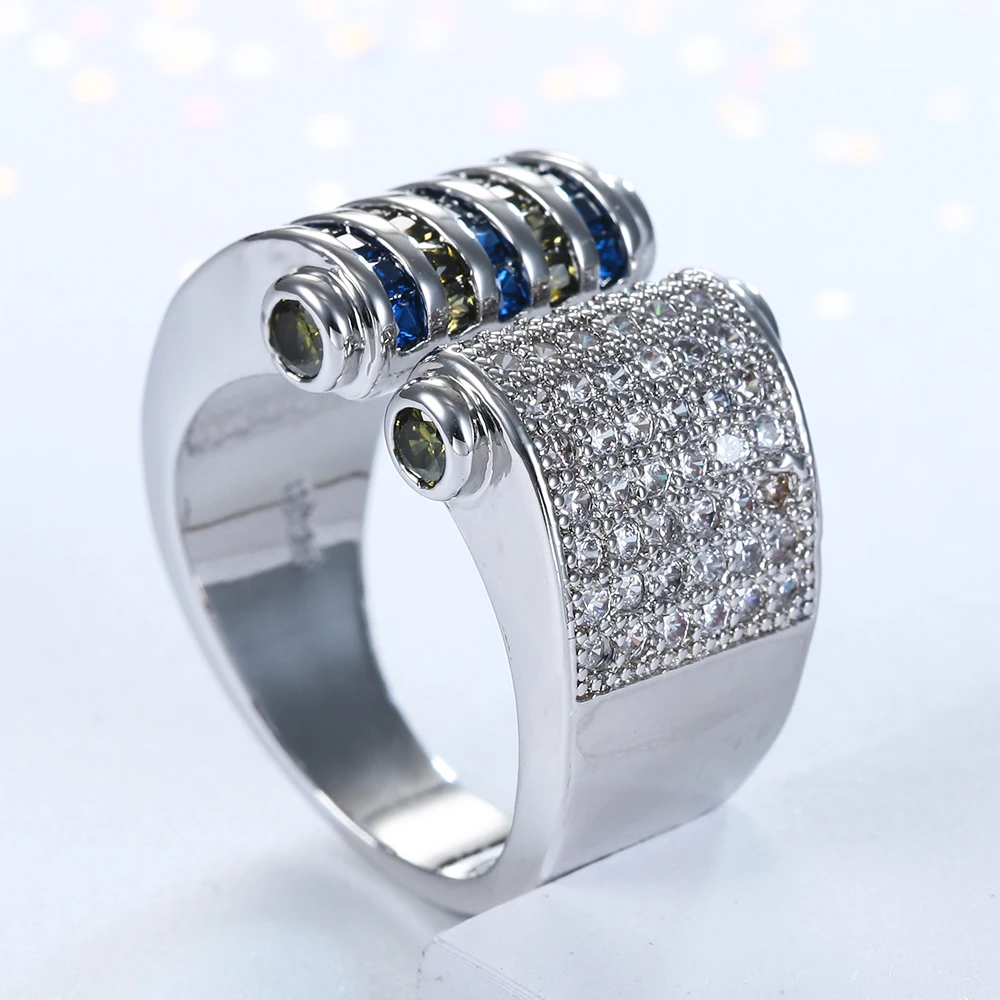 Модные кольца для мужчин свадебные украшения Королевский синий зеленый CZ камень
