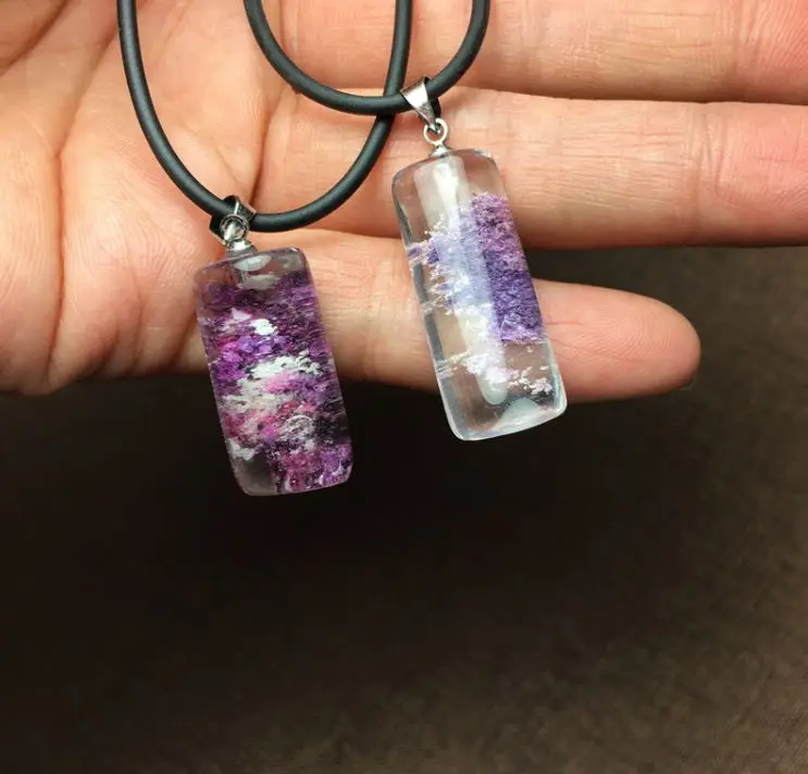 Натуральный фиолетовый Ghost Phantom Quartz Кристалл Квадратный Кулон образец Рейки