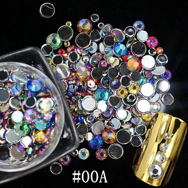 00A 1 упаковка, 500 шт, цветные кристаллы для ногтей, драгоценные камни, Стразы 3D, блестящие плоские с задней стороны, стеклянные камни, AB Блеск, сделай сам, украшения для ногтей - Цвет: 00A