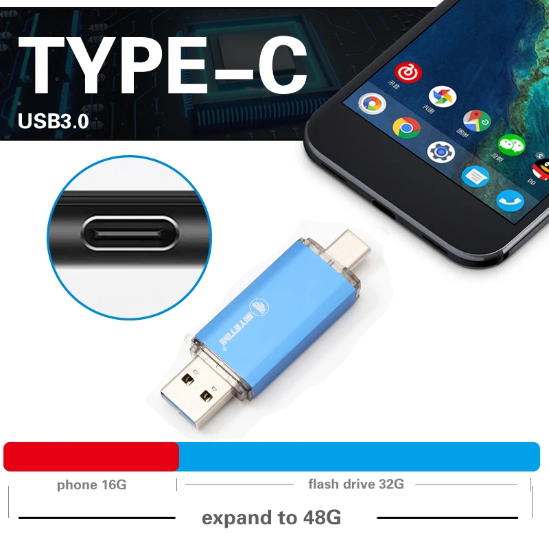 Usb флеш-накопитель Biyetimi 3,0 type-c для телефона и компьютера 16 ГБ 32 ГБ 64 ГБ реальная емкость u-образная Флешка для телефона Android