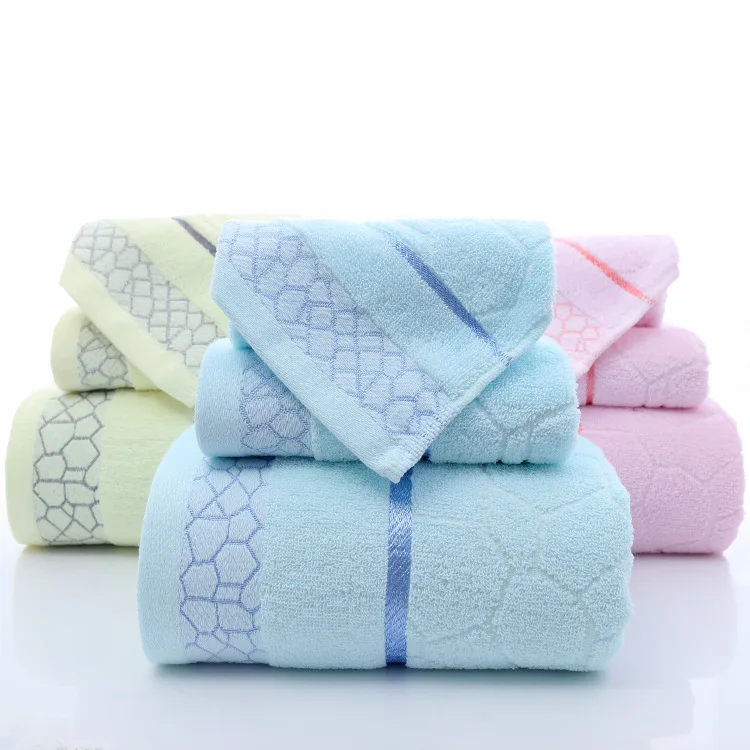 

3pcs/set Face Hand towel Bath Towel Set Cotton Water Cube Pink Blue Yellow Soft High Absorbent Antibacterial Adult