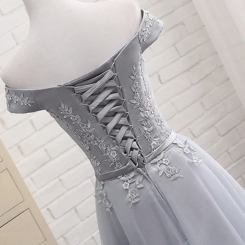 PTH2122H # серые платья подружки невесты на шнуровке с открытыми плечами вышивкой