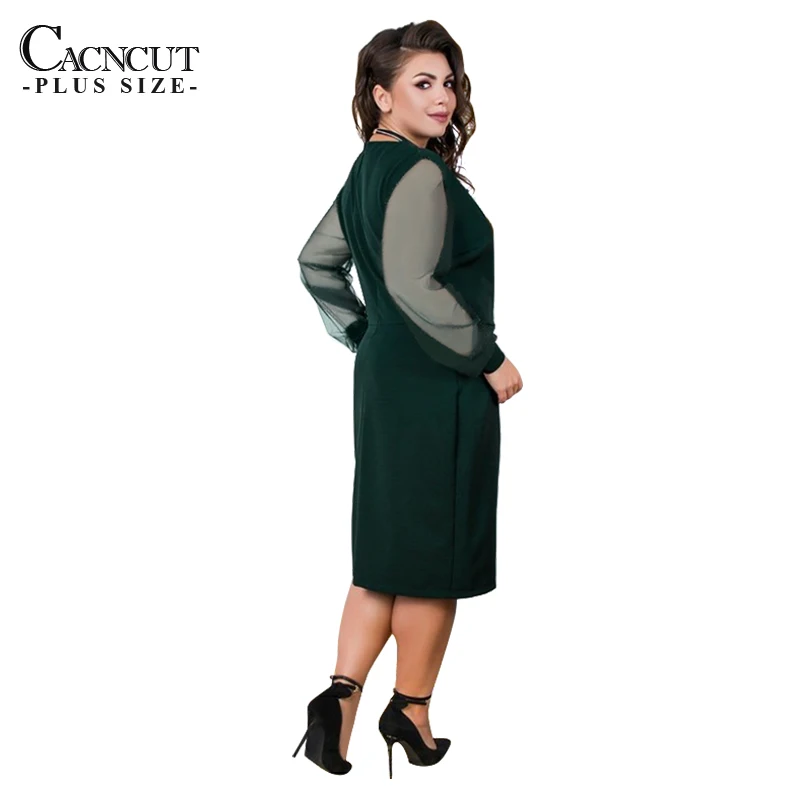 CACNCUT 5XL женское платье большого размера, весеннее платье с v-образным вырезом, 6XL, Повседневное платье большого размера, женское элегантное Сетчатое платье для офиса, вечерние платья