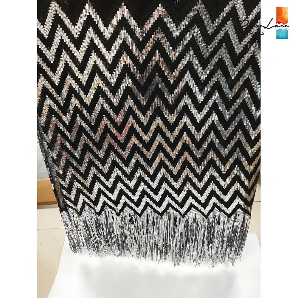 Кружевная эластичная ткань с кисточками и блестками в африканском стиле