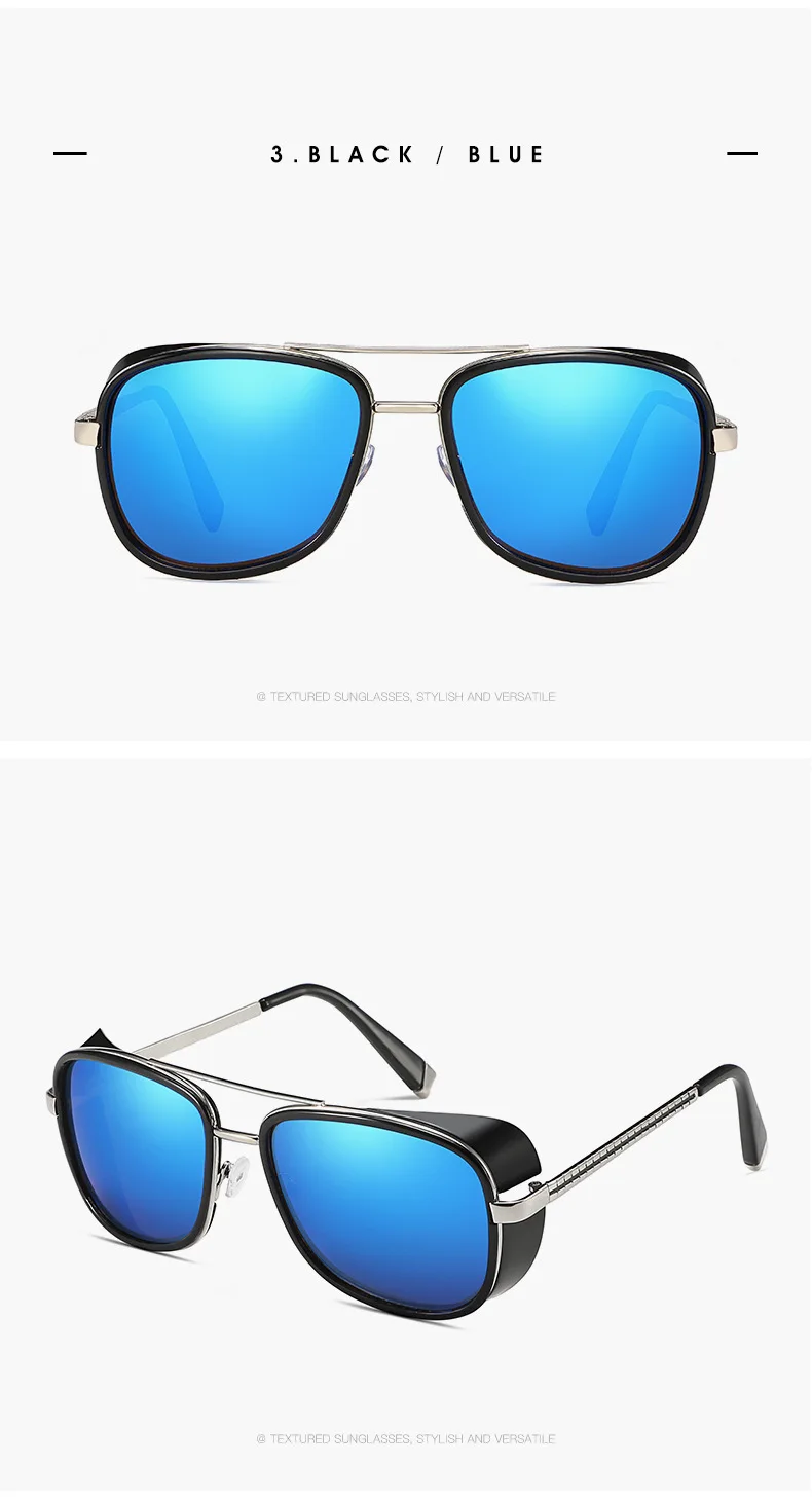 C3 black blue Модные мужские солнцезащитные очки Tony Stark Iron мужские ветрозащитные солнцезащитные очки в стиле стимпанк женские металлические очки для путешествий UV400 - Цвет линз: C3 black blue