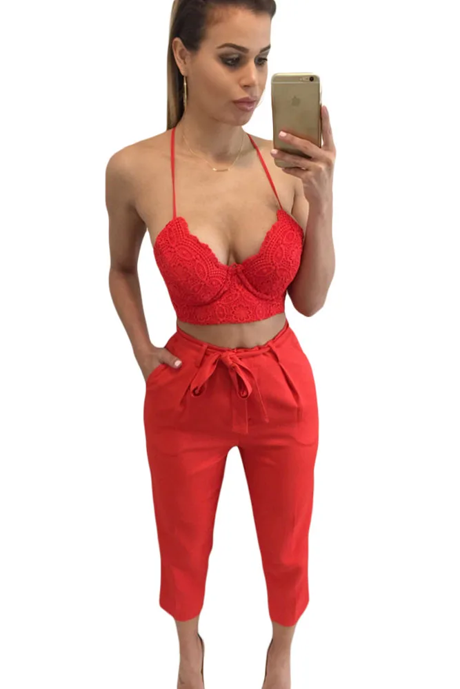 Dokotoo Красный Длинные строки Холтер Sexy Кружева Бюстье Топ LC25768 2017 sexy summer crop топы для