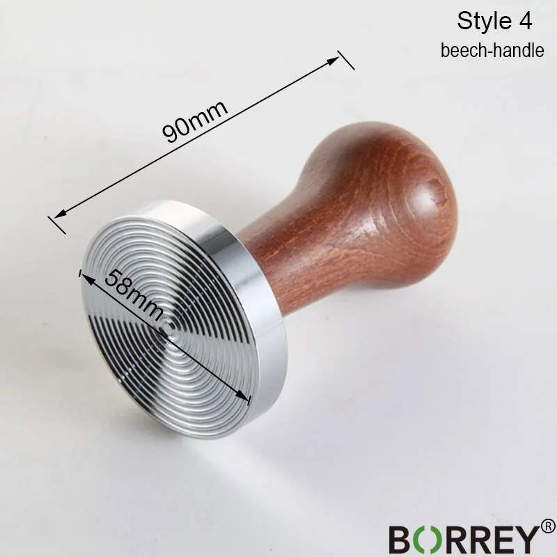 Style 4 Borrey Темпер для кофе, экспрессо 58 мм Нержавеющая сталь Кофе стойка для трамбовки с ручка из плотной древесины Кофе порошок молоток плоский пульсации - Цвет: Style 4