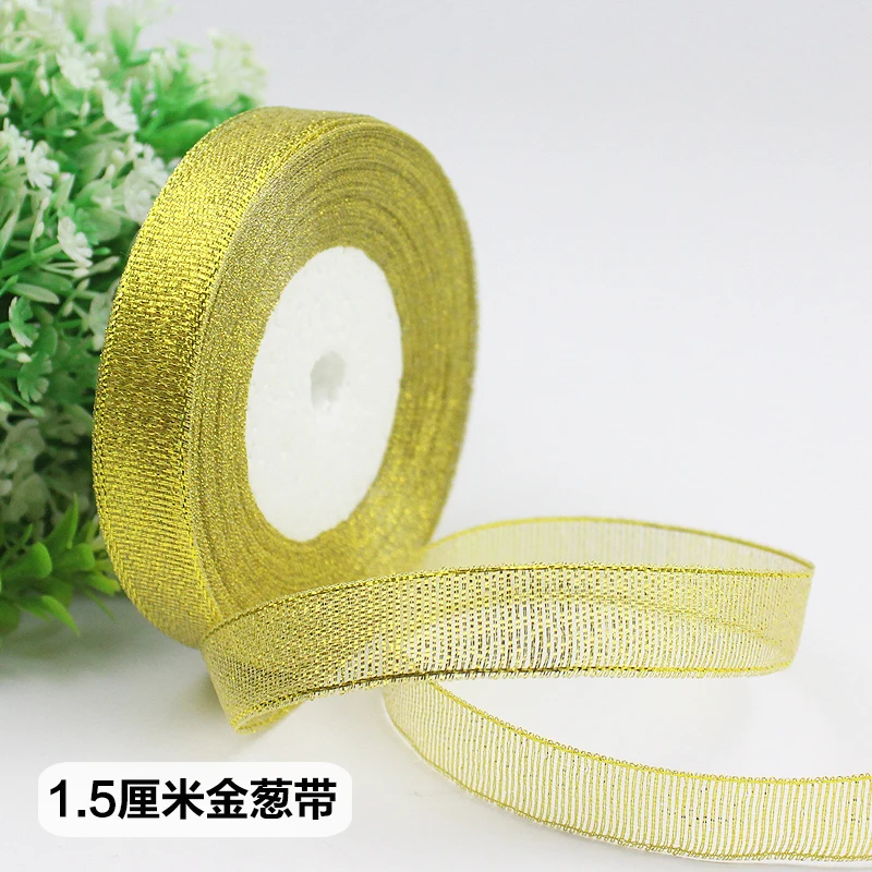 6-10-15-20-25-40-50mm Gold Silver Glitter Metallic Ribbons Christmas Halloween Wedding Birthday Party Decoration Gift Wrapping