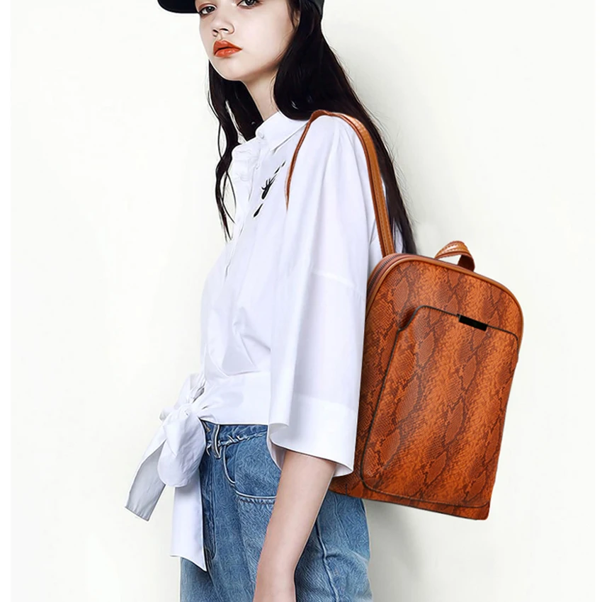 Роскошный Змеиный рюкзак с принтом Женский высококачественный кожаный для