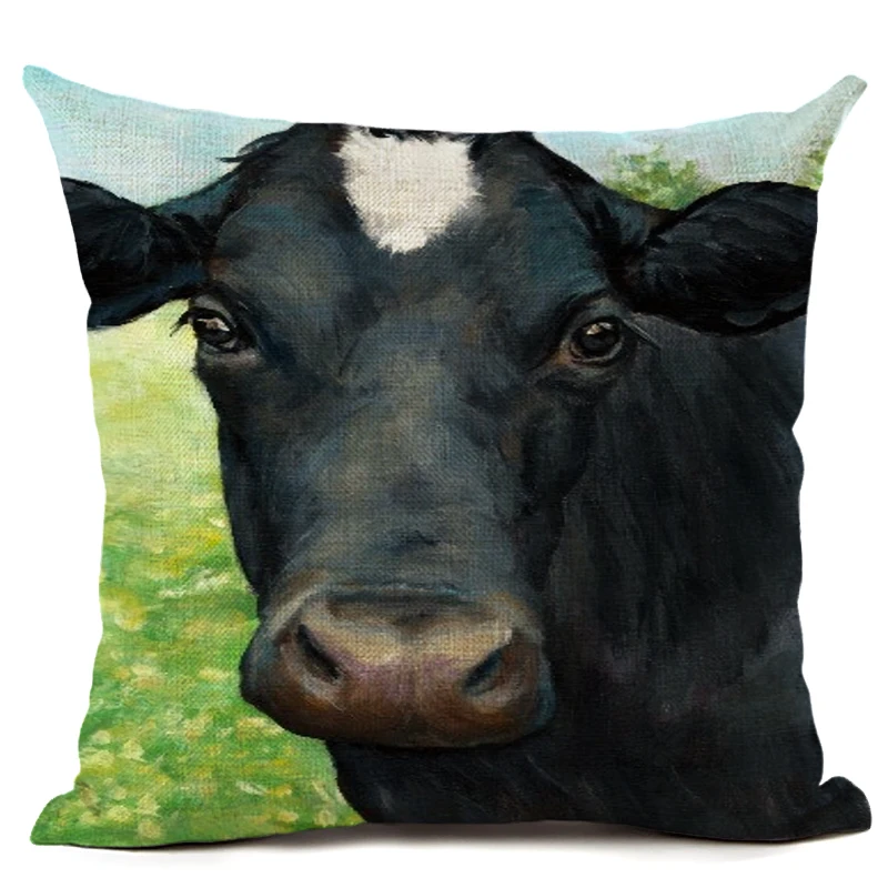 Оригинальная картина написанная маслом корова рисунок льняная Подушка