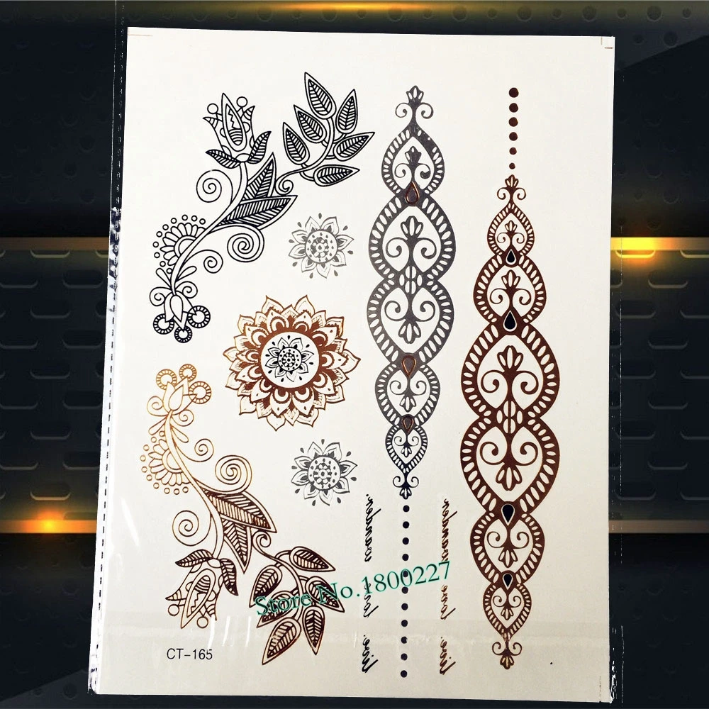 Классические золотые серебряные временные тату наклейки PYH22 индийская цепь