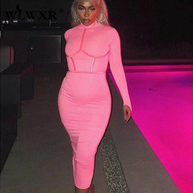 WLWXR Полосатое сексуальное облегающее длинное платье для женщин с длинным рукавом