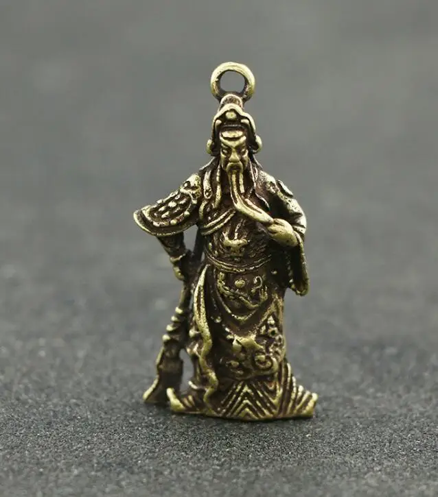 Коллекционный китайский чистый латунный резной Guan Yu Gong изысканный маленький