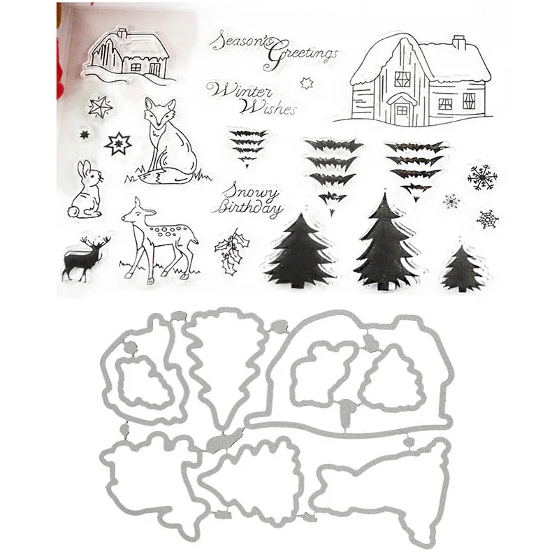 Forest transparent clear stamp and cutting dies DIY Die Cut Stencil Decorative Scrapbooking Craft Card stencils template | Дом и сад