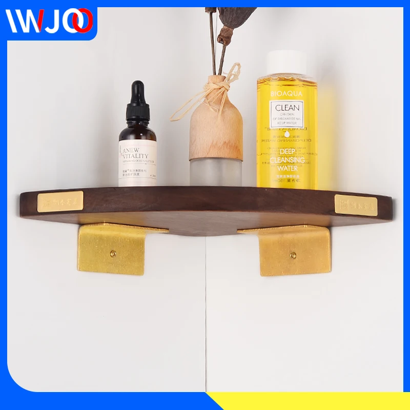 

Bathroom Shelf Organizer Brass Wooden Corner Storage Holder Shelves Bathroom Accessories Shower Caddy Shampoo Cosmetic Rack