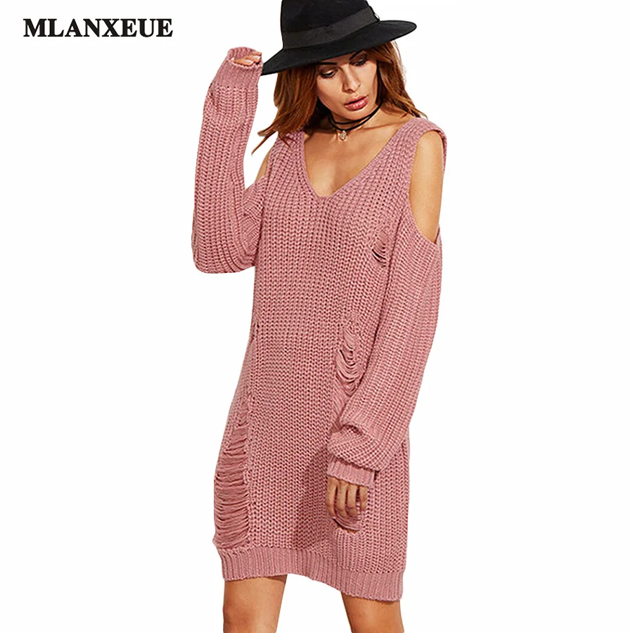 Осень-зима трикотажные длинные свитера модные женские Дизайн отверстие полого