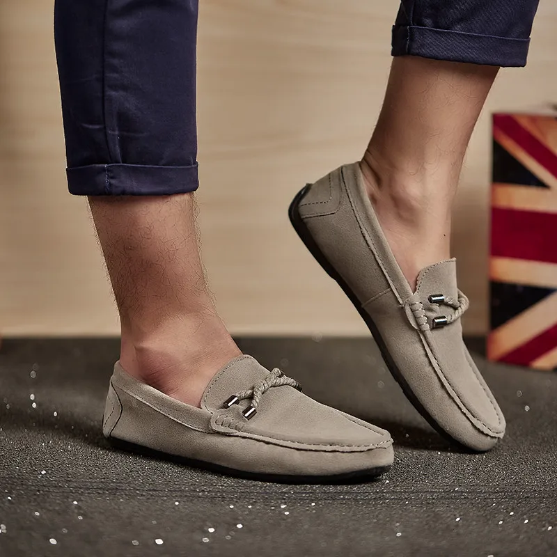 Замшевые Кожаные Туфли мужские лоферы Mocassim мужская повседневная обувь