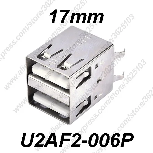 

10 шт. U2AF2-006/U2AF2-006P двойной USB 2,0 разъем H = 17 мм согнутые ножки разъем для зарядки USB 2,0 Женский Разъем передачи данных