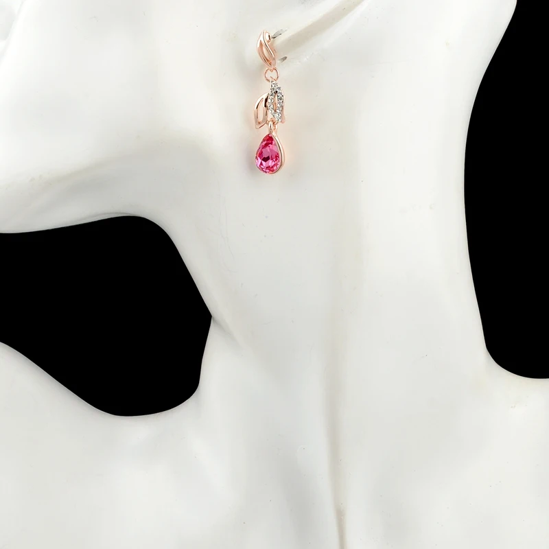 

LongWay Elegant Women Gold Color Drop Earring With Pink Crystal Summer New Chandelier Earrings For Girls Boucle Ser160021