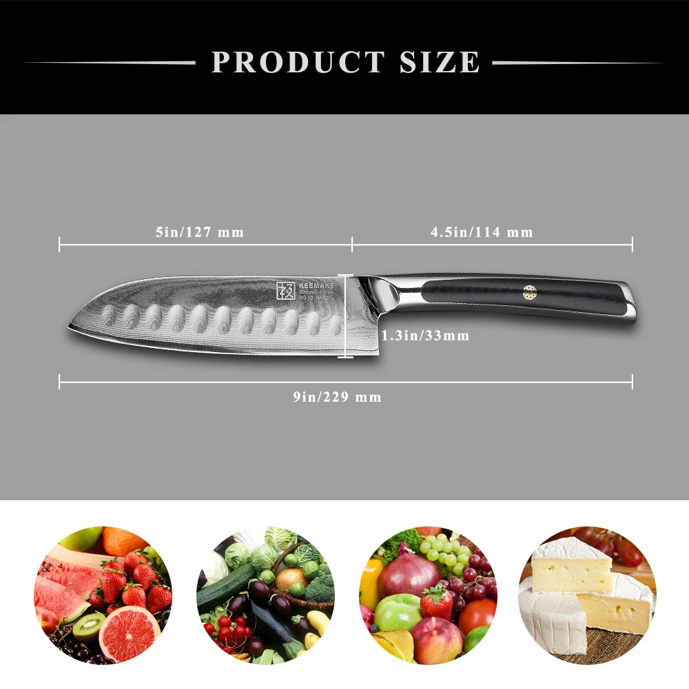 KEEMAKE 5 дюймов Кухонные ножи santoku японский Дамаск VG10 Сталь Sharp 60HRC лезвие G10 нож с деревянной ручкой инструменты для резки фруктов