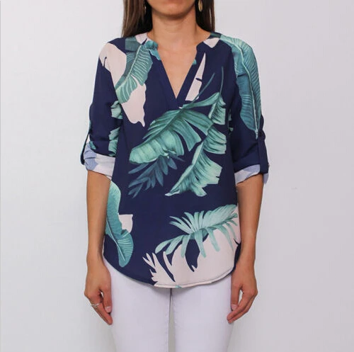 Модная женская рубашка с V-образным вырезом и цветочным принтом женские
