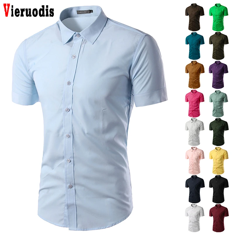 Мужская летняя рубашка с коротким рукавом, новинка, мужская рубашка s Camisa Social Masculina Chemise Homme, одноцветная деловая приталенная рубашка 5631
