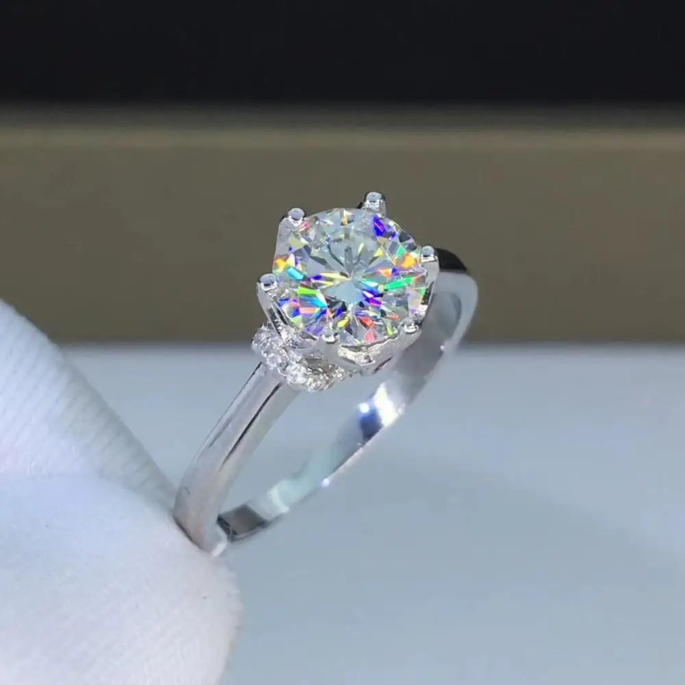 Круглое серебряное кольцо с муассанитом 1ct D VVS роскошное женское