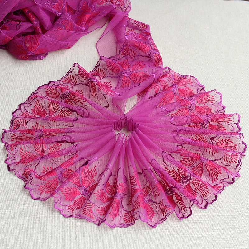 

MLAEY 2 ярда фиолетовая изысканная вышитая цветочная кружевная отделка высокого качества кружевная ткань для рукоделия и шитья платья аксессуары для одежды