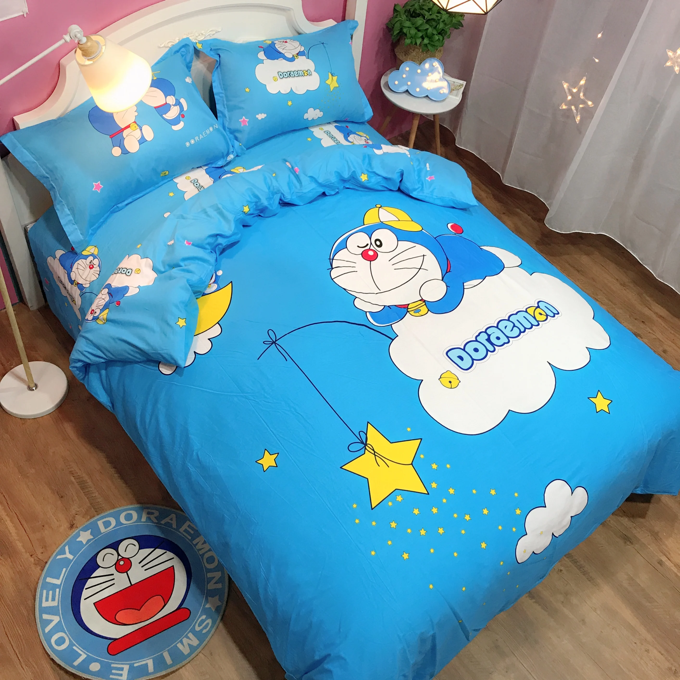 Комплект постельного белья с рисунком Doraemon для мальчиков 100% хлопковое стеганное