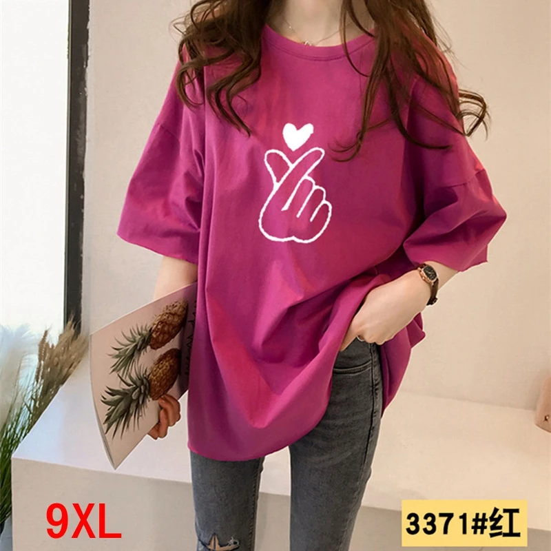 Женская футболка большого размера плюс 6XL 7XL 8XL 9XL Летняя Повседневная Свободная Красная футболка с круглым вырезом и короткими рукавами большого размера