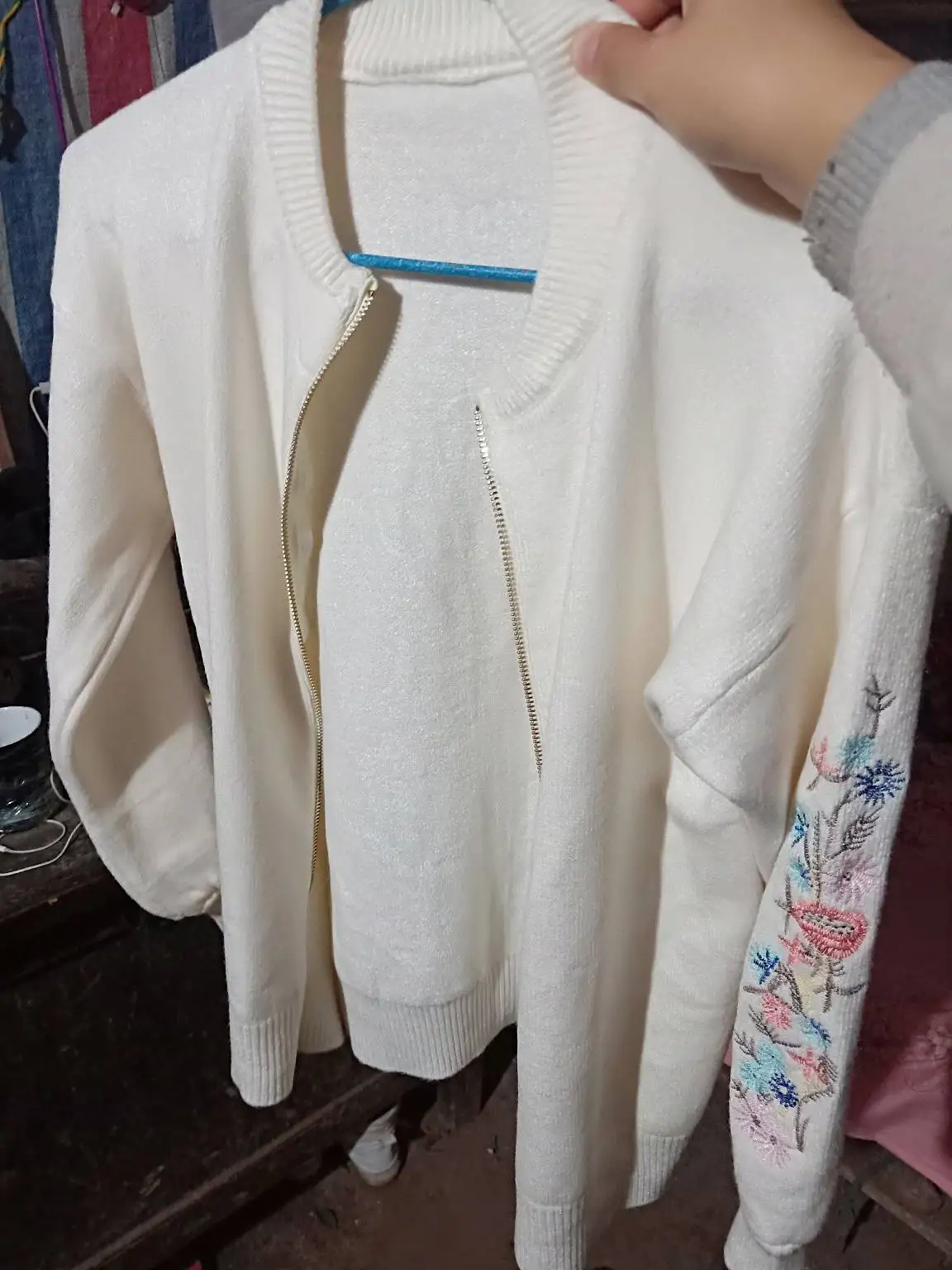 2022 autumn outfit sleeve knit cardigan embroidered lotus leaf loose women's clothing han edition zipper sweater coat |
