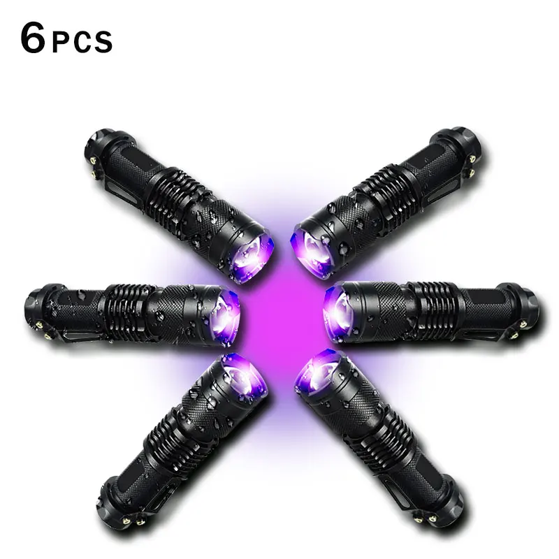 6pcs Горячий Светодиодный УФ-светильник, мощный фонарь 365 нм мм, черный светильник с длиной волны, фиолетовая лампа, светильник для вспышки, алюминиевый светильник Torcia Linterna - Испускаемый цвет: 6pcs