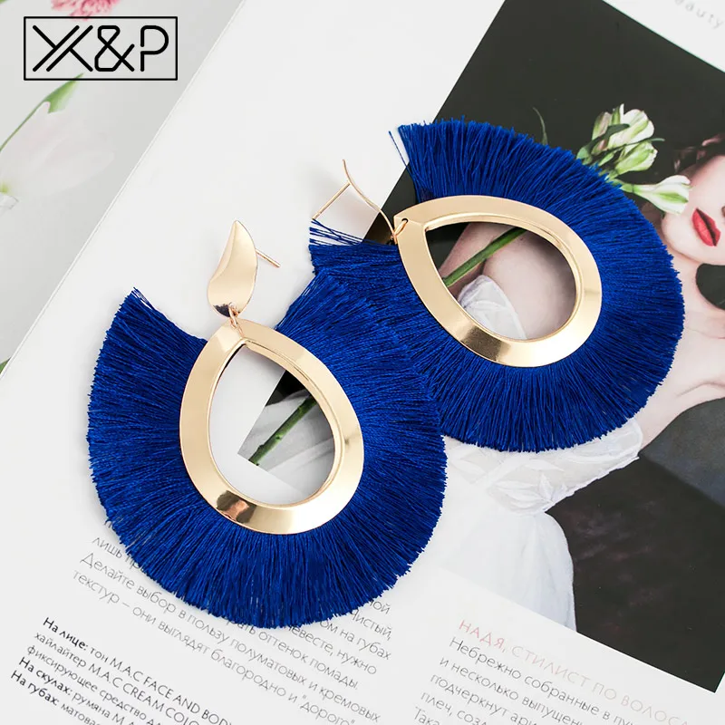 Blue 1 X& P модные богемные серьги с большими кисточками для женщин трендовые массивные крупные висячие серьги с бахромой Za Pendientes ювелирные изделия - Окраска металла: Blue 1
