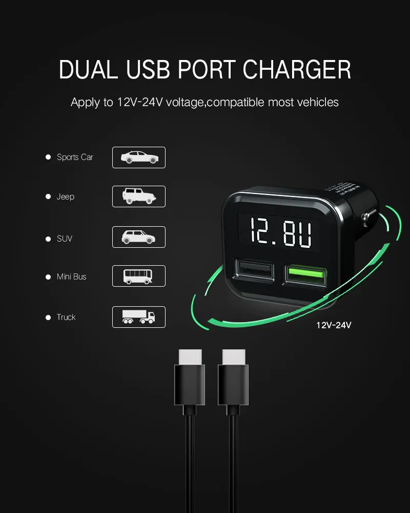 Автомобильное зарядное устройство VIKEFON Quick Charge 3 0 светодиодный дисплей USB быстрое